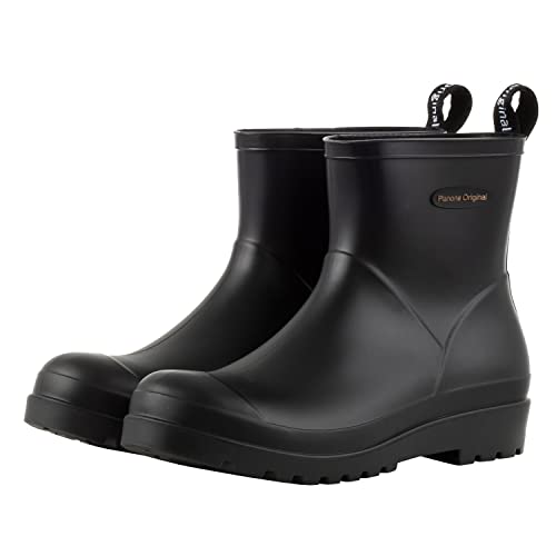planone Short rain Boots for Women Waterproof size 8 Black Garden Shoes Anti-Slipping Rainboots for Ladies Comfortable Insoles Stylish Light Ankle rain Shoes matte Outdoor Work Shoes