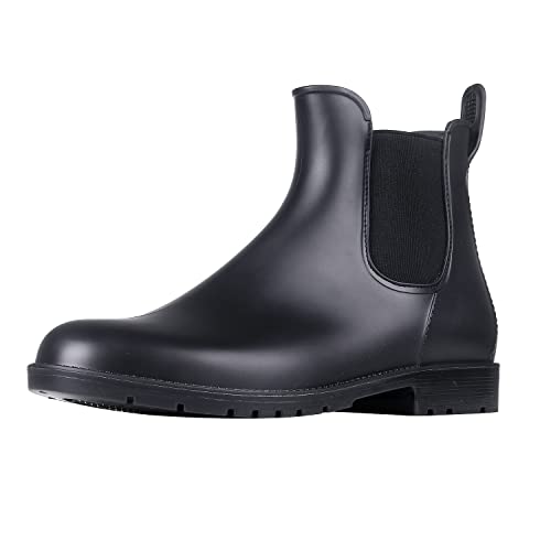 Asgard Women's Ankle Rain Boots Waterproof Chelsea Boots, Black 39