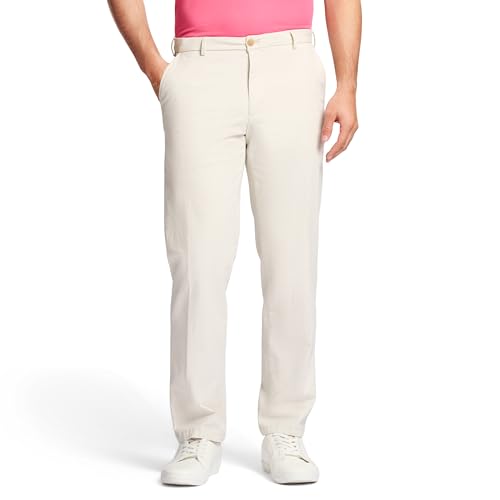 IZOD Men's Saltwater Stretch Flat-Front Chino Pants, Stone Strt, 38W x 32L