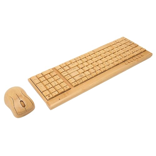 NADEnVIE Bamboo Wireless Computer Control Devices Set Wooden PC Keyboard And Mouse Combo Computer Keyboard Handcrafted Natural Wooden Plug And Play (Set Keyboard and Mouse)