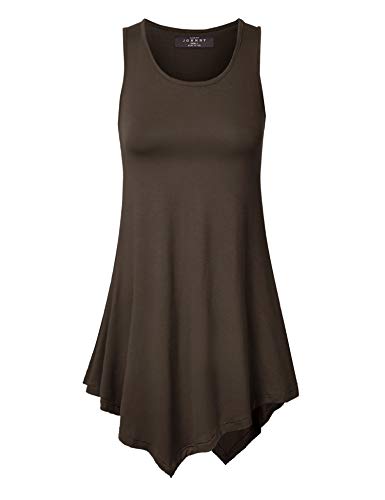 Made By Johnny MBJ WT671 Womens Summer Sleeveless Irregular Handkerchie Hem Loose Tunic Tops Flowy Blouses Shirt XXL BROWN
