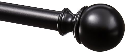 Amazon Basics 1-Inch Curtain Rod with Round Finials, 1-Pack, 72' to 144', Black