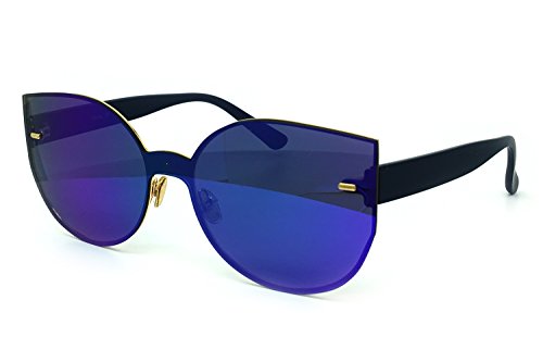 O2 Eyewear 7076 Oversized XL Wraparound One Piece Rimless Shield Cateye Sunglasses (Wraparound One Piece, TURQUOISE)