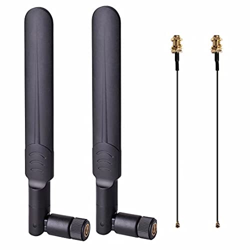 2 x 8dBi WiFi RP-SMA Male Antenna 2.4GHz 5.8GHz Dual Band +2 x 15CM U.FL/IPEX to RP-SMA Female Pigtail Cable for Mini PCIe Card Wireless Routers, PC Desktop, Repeater, FPV UAV Drone and PS4 Build