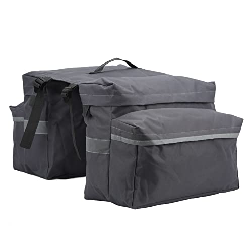 Bike Saddle Bag with Carrying Handle, Water Resistant Portable Panniers Reflective Trim Cycling Rear Seat Pack Large Capacity Pockets Bicycle Basket for Mountain Road Travel Long Trip Shopping(Grey)