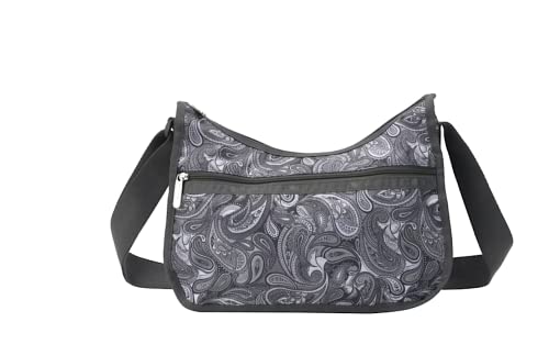 LeSportsac Hazel Whirl Classic Hobo Crossbody Bag + Cosmetic Bag, Style 7520/Color E443, Playful Modern Paisley Swirl, Dove Grey/Slate Grey Artfully Arranged w Subtle Floral Accents