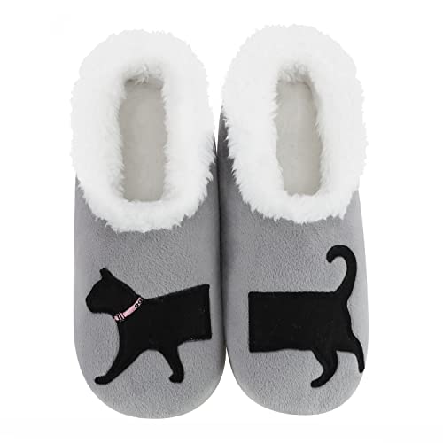 Snoozies Pairable Slipper Socks – Cozy and Fun House Slippers for Women, Fuzzy Slipper Socks with Unique Designs, Non Slip Socks - Black Cat - Medium