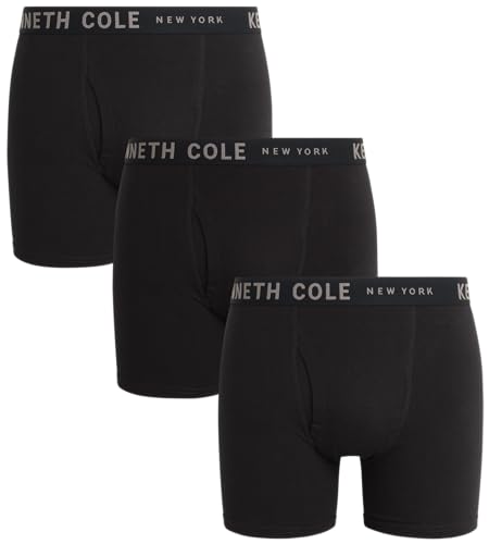 Kenneth Cole Men's Underwear - Cotton Stretch Boxer Briefs with Pouch - 3 Pack Classic Multipack Boxer Briefs for Men (S-XL), Size X-Large, Black/Black/Black