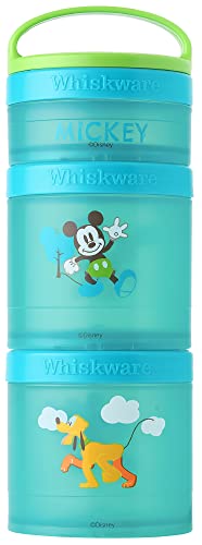 Whiskware Disney Stackable Snack Containers for Kids and Toddlers, 3 Stackable Snack Cups for School and Travel, Mickey and Pluto