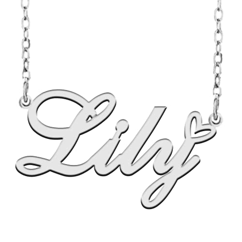RONKAHSHOW Lily Custom Name Necklace Customized Personalized Pendant Name Necklace with Heart Name Necklace for Women Best Gift for Girl Birthday Mother’Day Christmas Wedding Silver
