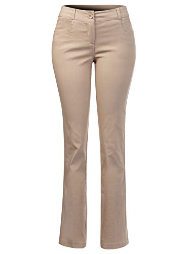 Design by Olivia Women's Comfy Bootcut Curvy Fit Trouser Pants Khaki 1XL