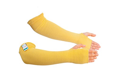 Kezzled- Protective Arm Sleeves with Thumbhole, Cut/Scratch/Heat Resistant Arm sleeves with UV Protectors Abrasion Safety for Garden Kitchen Work – Yellow-18Inches Made with Kevlar by DuPont