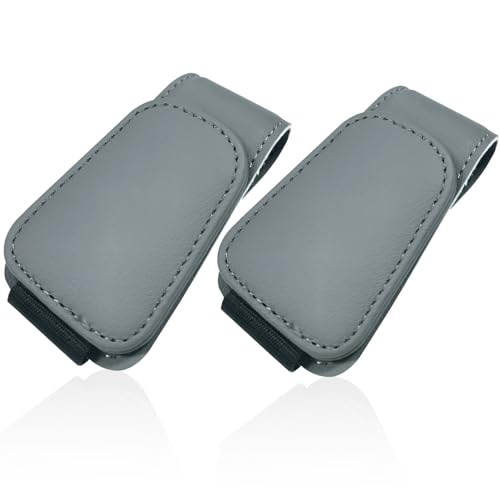EldHus Sunglass Holder for Car Visor - Magnetic Car Glasses Holder Clip, Leather Eyeglass Holder for Car, Universal Vehicle Sunglasses Hanger Eyeglasses Mount, 2 Pack Gray