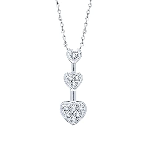 KATARINA Diamond Three Graduating Heart Pendant Necklace in 10K White Gold (1/10 cttw, J-K, I2-I3)
