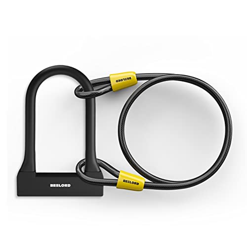 BEELORD Bike U-Lock, Heavy Duty Anti-Theft Bicycle U Lock,Bike U Lock with Cable 17/18mm Shackle with Keys, Security Lock for Bicycles, E-Bikes, Scooters…