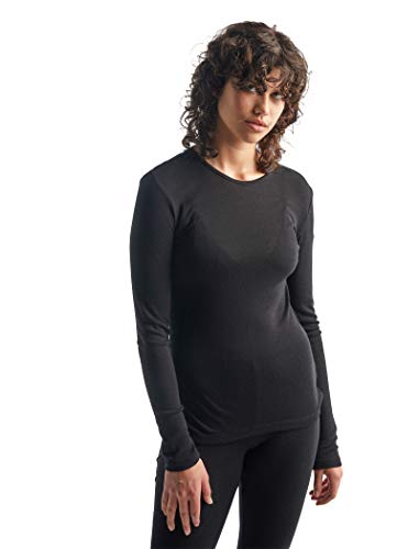 Icebreaker Merino 175 Everyday Women’s Shirts, Long Sleeve Crew, 100% Pure Merino Wool Base Layer for Women with Soft Ribbed Fabric - Thermal Shirt for Cold Weather, Black, Large