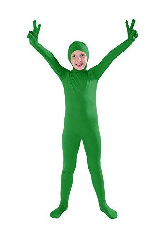 Full Bodysuit Kids Costume Open Face Spandex Stretch Zentai Child Suit (X-Large, Green)