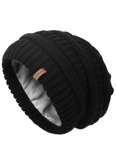 FURTALK Knit Beanie Hats for Women Men Fleece Lined Ski Skull Cap Slouchy Winter Hat Black