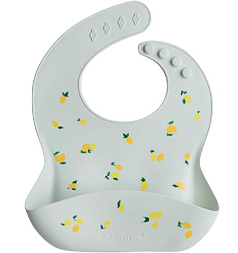 Loulou Lollipop Soft, Waterproof Silicone Feeding Bib for Babies and Toddlers 3 to 36 Months, Easy to Clean, Adjustable Fit and Catch-All Pouch - Lemon