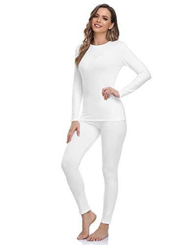 WEERTI Thermal Underwear for Women Long Johns Women with Fleece Lined, Base Layer Women Cold Weather Top Bottom（White M）