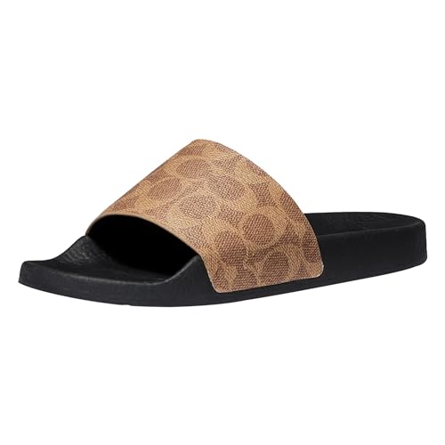 Coach Women's Udele Coated Canvas Slide Slipper, TAN, 6