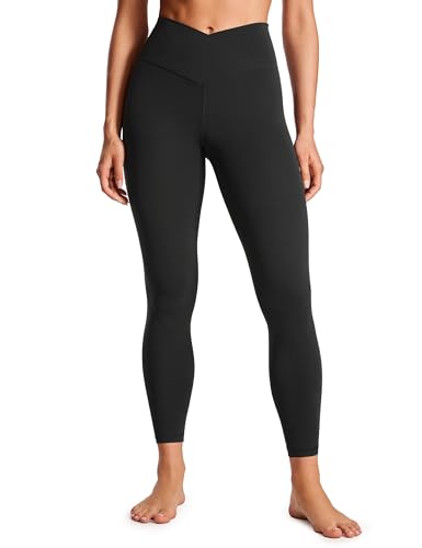 CRZ YOGA Womens Butterluxe Cross Waist Workout Leggings 25 Inches - V Crossover High Waisted Gym Yoga Leggings Black Medium
