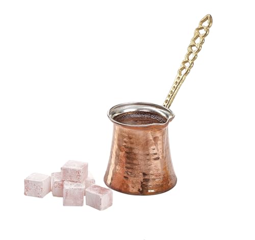 DESTALYA Turkish Coffee Pot, Hammered Copper Cezve, Greek Arabic Coffee Maker with Metal Handle Stove Top Small Warmer (Copper Coffee Pot)