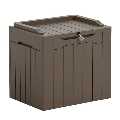 Greesum 31 Gallon Resin Deck Box Large Outdoor Storage for Patio Furniture, Garden Tools, Pool Supplies, Weatherproof and UV Resistant, Lockable, Brown