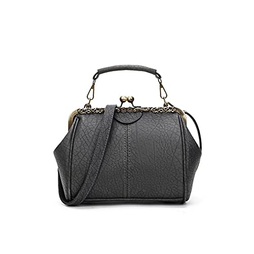 ROUROU Retro Hollow Handbag for Women Leather Shoulder Bag Evening Clutch Bag Kiss Lock Closure Crossbody Bag Purse