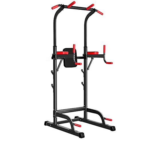 Power Tower Dip Station, Pull Up Bar Station & Multi-Function Gym Equipment For Home Strength Training Adujustable Height Up to 85.5',Load 350LBS