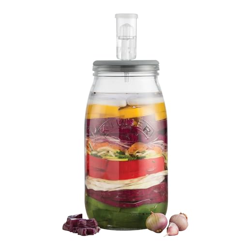 Kilner Set, 6-Piece Kit Includes 3-Liter Glass Jar, Wooden Lid, Airlock and Bung, Ceramic Stones and a Recipe Booklet for at Home Pickling, 3l, Fermentation 3l