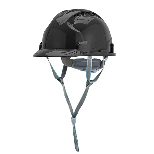 Black Hard Hat Vented Cap Style Black Safety Helmet 4-Point Pressure Diffusion Ratchet Suspension Chin Strap (Black)