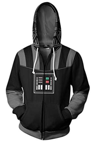 Soyerio Unisex Darth Vader Hoodie Adult Zipper Closure Jacket Halloween Cosplay Costume,M