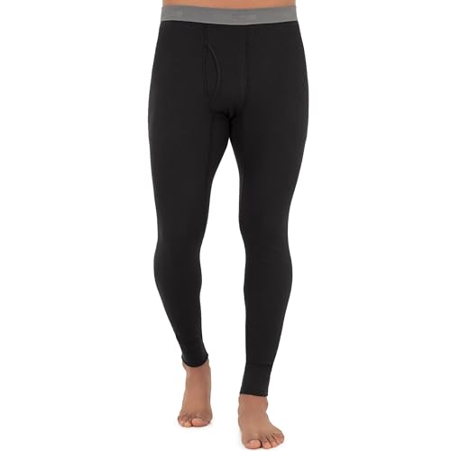 Fruit of the Loom Men's Recycled Premium Waffle Thermal Underwear Long Johns Bottom (1, 2, 3, and 4 Packs), Black, Large