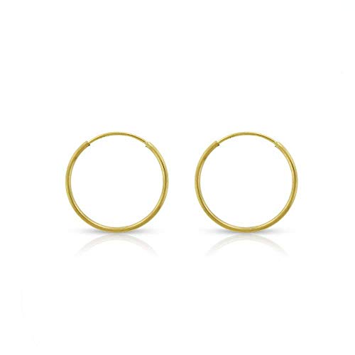 14k Solid Gold Endless Hoop Earrings Sizes 10mm - 20mm and 3-Pair Sets, 14k Gold Thin Hoop Earrings, Cartilage Earrings, Helix Earring, Nose Hoop, Tragus Earring, 100% Real 14k Gold (12mm)