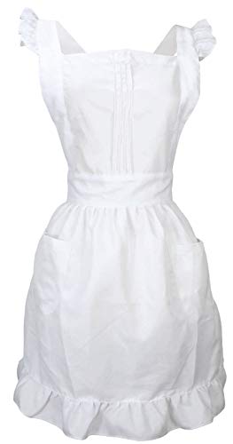 LilMents Retro Adjustable Ruffle Apron with Pockets, Small to Plus Size Ladies (White)