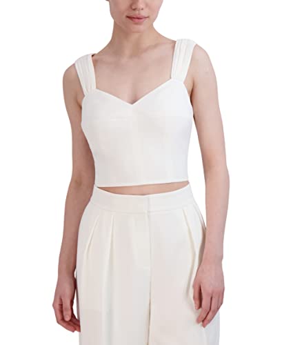 BCBGMAXAZRIA Women's Sweetheart Neck Sleeveless Shirred Strap Crop Top, Gardenia