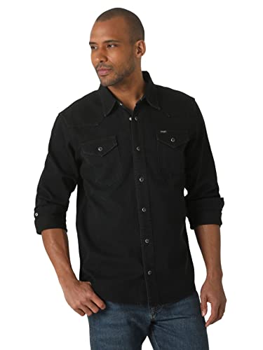 Wrangler Men's Iconic Regular Fit Snap Shirt, Black Denim, X-Large
