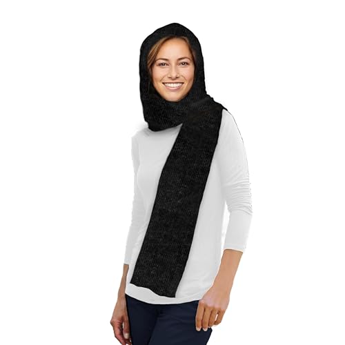 35° BELOW Marled Hooded Multiuse Head Scarf Neck Wrap for Women, Winter Scarf for Women, Black