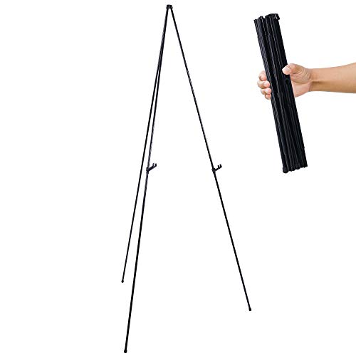 U.S. Art Supply 63' High Steel Easy Folding Display Easel - Quick Set-Up, Instantly Collapses, Adjustable Height Display Holders - Portable Tripod Stand, Presentations, Signs, Posters, Holds 5 lbs