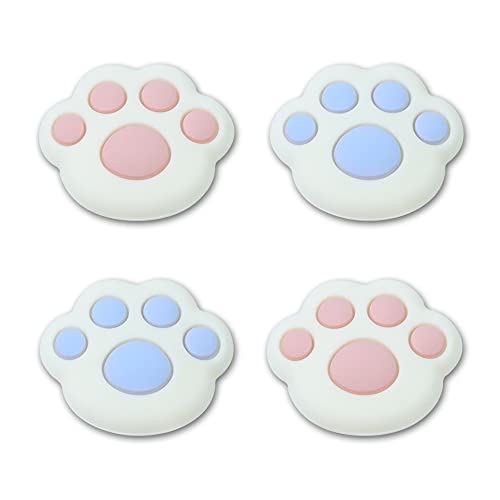 PERFECTSIGHT Cute Cat Paws Switch Thumb Grip Caps for Nintendo Switch OLED Console/Switch Lite, Kawaii Silicone Joystick Cap Button Stick Cover Cartoon 3D Analog for NS Controller Joycons, 4PCS