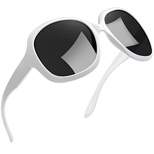 Joopin Oversized White Sunglasses, Trendy Large Womens Sun Glasses Polarized UV Protection, Ladies Big Sunnies Shades for Sensitive Eyes