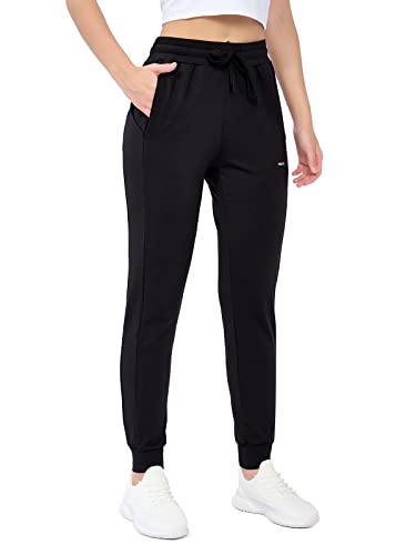 MELOO Fleece Lined Pants Women - Water Resistant Joggers High Waist Winter Thermal Sweatpants Hiking Running Pockets Black Size L