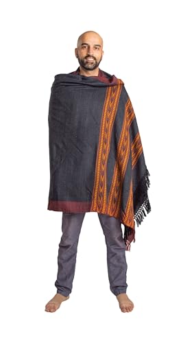 Om Shanti Crafts Meditation or Prayer Shawl or Plain Blanket, Wool Shawl/Wrap, Oversize Scarf. Unisex (Dark Grey)