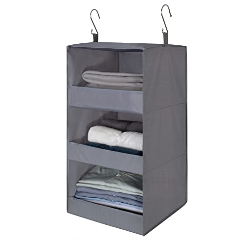 GRANNY SAYS 3-Shelf Hanging Closet Organizer and Storage, Collapsible Hanging Closet Shelves, Hanging Organizer for Closet & RV, Gray, 29 ¾' H X 12' W X 12' D, 1-Pack