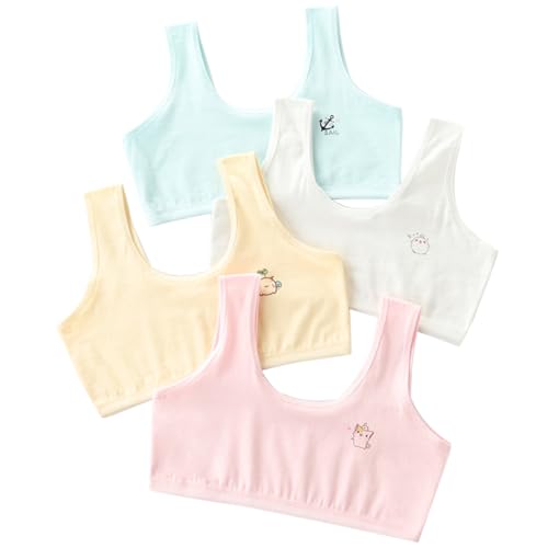 XiHSiHan Training Bras for Girls Seamless Sports Bralette Vest(White Pink Blue Skin,10-12 Years)