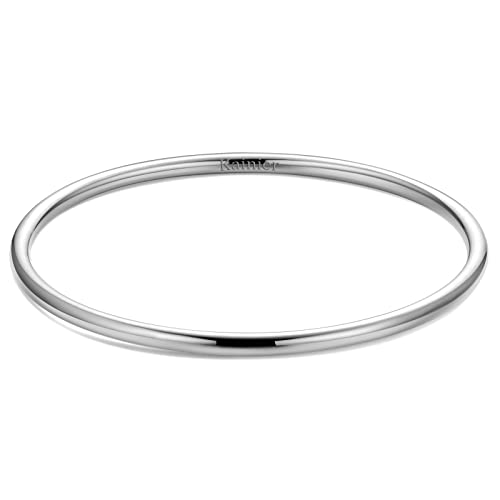 Kainier 3mm Bangle Bracelet Stainless Steel Glossy Stackable Thin Round Bangle Bracelet for Women Oval Solid Plain Polished Bracelet Best Gifts for Love (Steel, 65)