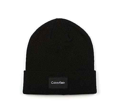 Calvin Klein Men's Woven Patch Key Beanie, Black