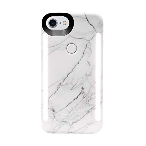 LuMee Duo Phone Case, White Marble | Front & Back LED Lighting, Variable Dimmer | Shock Absorption, Bumper Case, Selfie Phone Case | iPhone 8 / iPhone 7 / iPhone 6s / iPhone 6, Model:LD-IP8V2-WMR