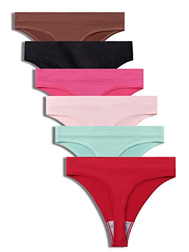 GRANKEE Women's Breathable Seamless Thong Panties No Show Underwear 6 Pack(Spring 6 Pack S)